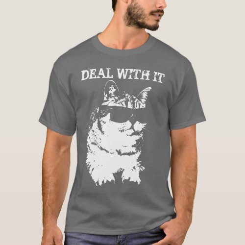 Funny Deal with it Cat wearing sunglasses t_shirt