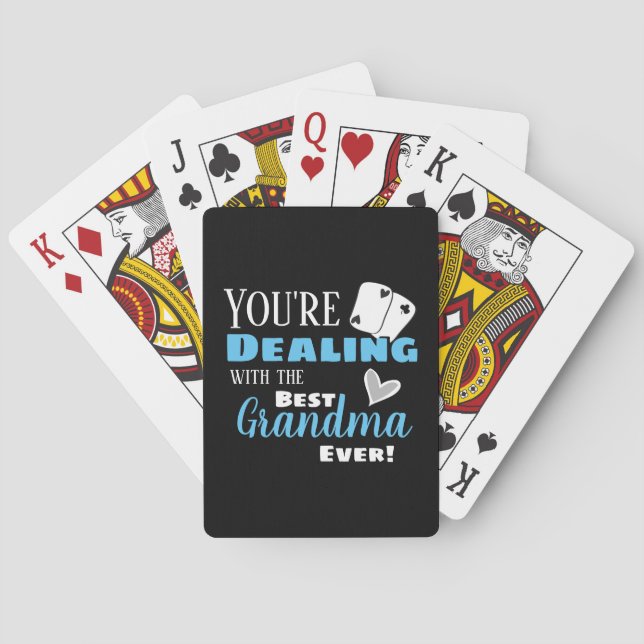 Funny Dealing with the Best Grandma Light Blue Poker Cards (Back)