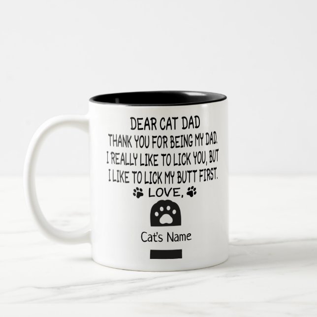 funny Dear Cat dad custom name and cat's name Two-Tone Coffee Mug (Left)