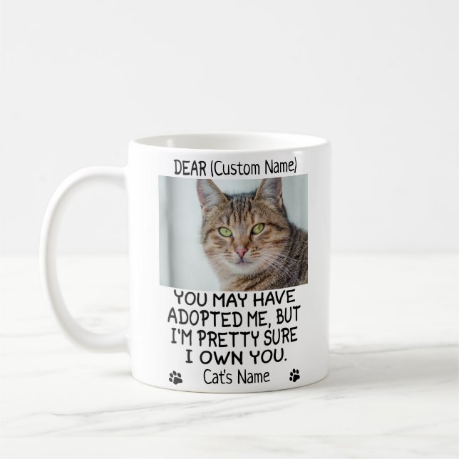 funny Dear cat, Personalized cat's photo and name Coffee Mug (Left)