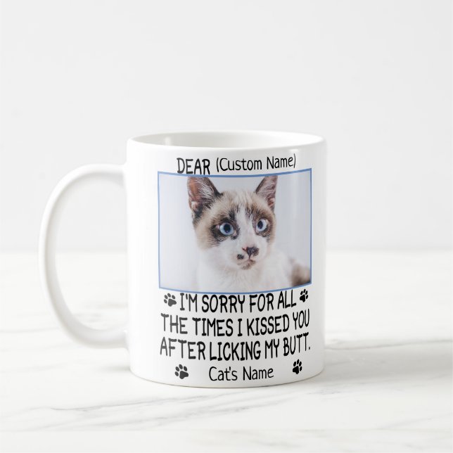 funny Dear cat , Personalized cat's photo and name Coffee Mug (Left)