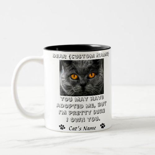 funny Dear cat Personalized cats photo and name Two_Tone Coffee Mug