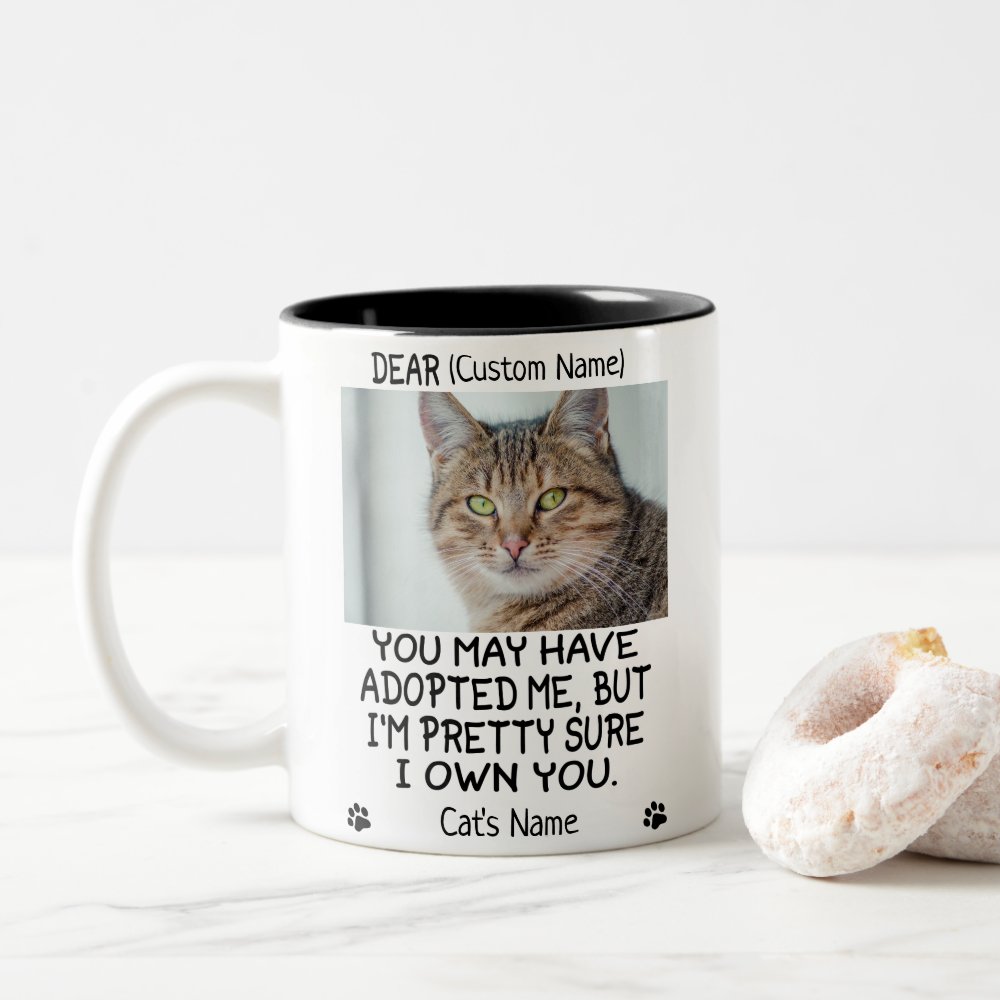 Disover funny Dear cat, Personalized cat's photo and name Two-Tone Coffee Mug