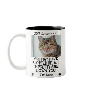 funny Dear cat, Personalized cat's photo and name Two-Tone Coffee Mug