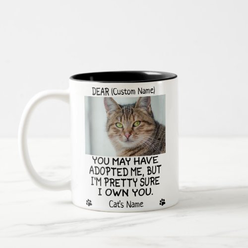 funny Dear cat, Personalized cat's photo and name Two-Tone Coffee Mug