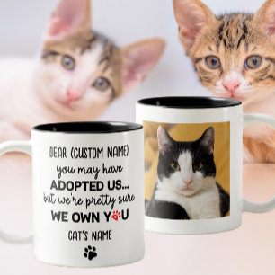 Funny Dear Cat Saying   Custom Cat's Photo & Name Two-Tone Coffee Mug