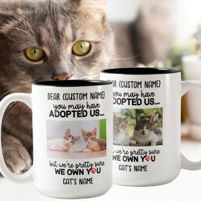 Funny Dear Cat Saying | Custom Cat's Photo & Name Two-Tone Coffee Mug (Creator Uploaded)