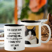 Funny Dear Cat Saying | Custom Cat's Photo & Name Two-Tone Coffee Mug