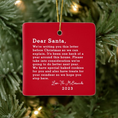 Funny Dear Santa Christmas 2023 Family Custom Ceramic Ornament
