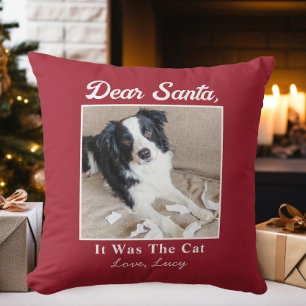 Funny Dear Santa Dog Christmas Photo Throw Pillow