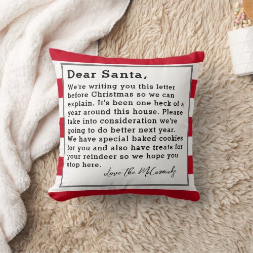 Funny Dear Santa Letter Christmas Family Custom Throw Pillow