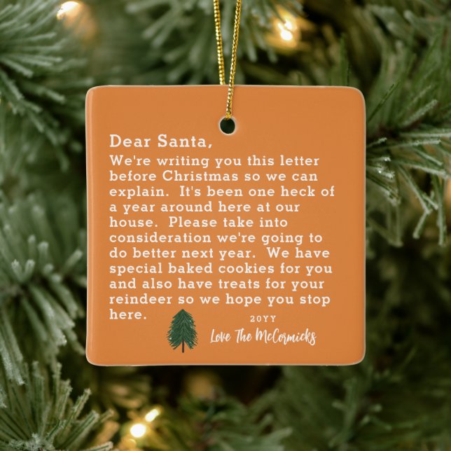 Funny Dear Santa Letter Family Personalized Ceramic Ornament (Tree)