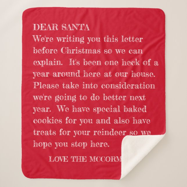 Funny Dear Santa Letter Red Family Personalized Sherpa Blanket (Front)