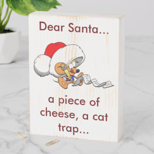 Funny Dear Santa Mouse with Christmas List, ZSSPG Wooden Box Sign