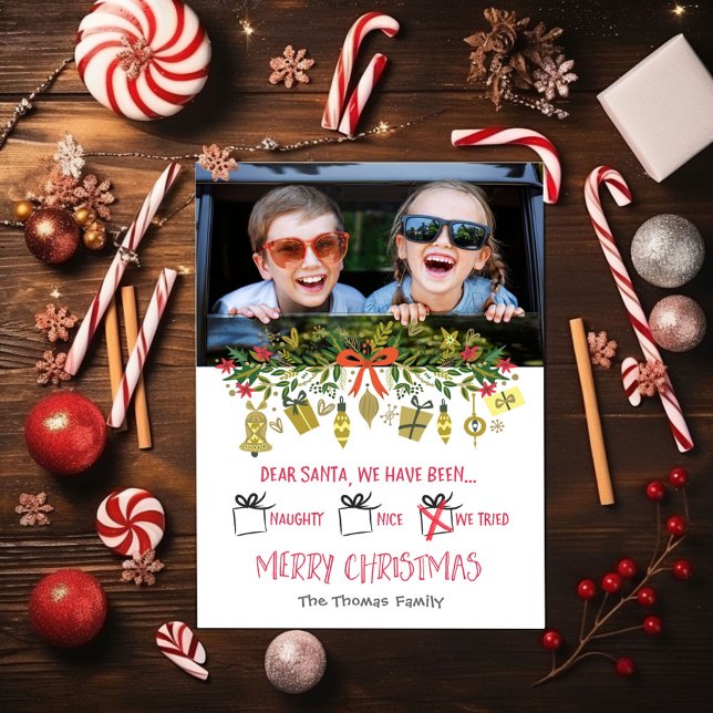 Funny Dear Santa Naughty Nice We Tried Holiday  Invitation (Creator Uploaded)