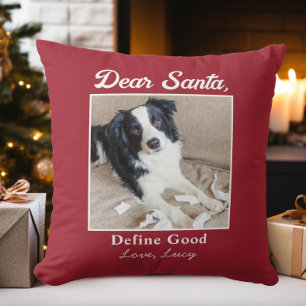 Funny Dear Santa Pet Dog Cat Christmas Photo Throw Pillow