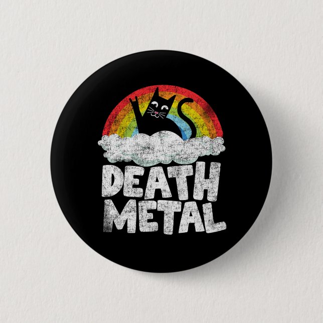 Funny Death Metal Cat Gift Rainbow Heavy Metal Button (Front)
