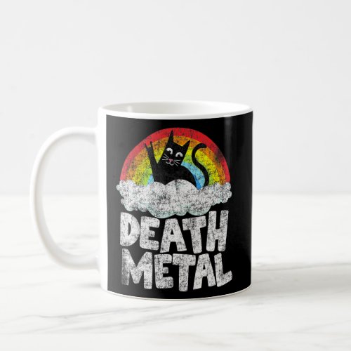 Funny Death Metal Cat  Retro Rainbow Heavy Metal  Coffee Mug