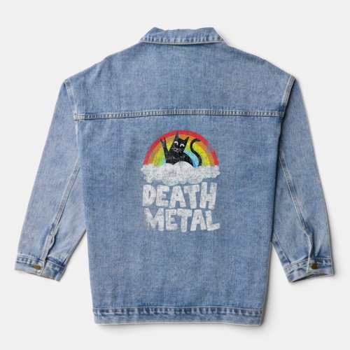 Funny Death Metal Cat  Retro Rainbow Heavy Metal  Denim Jacket