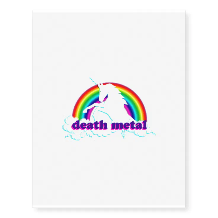 Funny Death Metal Unicorn and Rainbow Temporary Tattoos