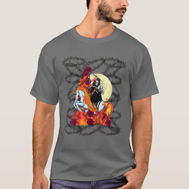 Funny Death Riding Unicorn Cute Kawaii Mashup T-Shirt (Front)