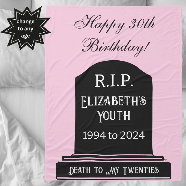 Funny Death to my Youth Tombstone Birthday Gift Fleece Blanket (Creator Uploaded)