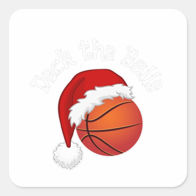 Funny Deck the Balls Christmas Basketball Pun Square Sticker (Front)