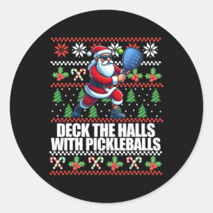 Funny Deck The Halls Ugly Christmas Sweater Pickle Classic Round Sticker