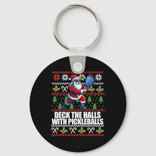 Funny Deck The Halls Ugly Christmas Sweater Pickle Keychain