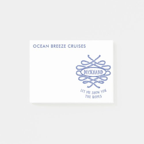 Funny Deckhand Ship Cruise Nautical Blue and White Post_it Notes