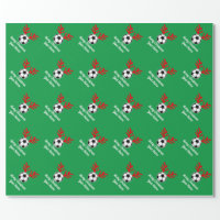 Soccer Football Balls Kids Name Red Christmas Wrapping Paper