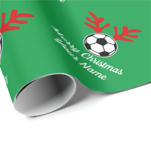 Funny deer antler soccer ball Christmas Holiday Wrapping Paper