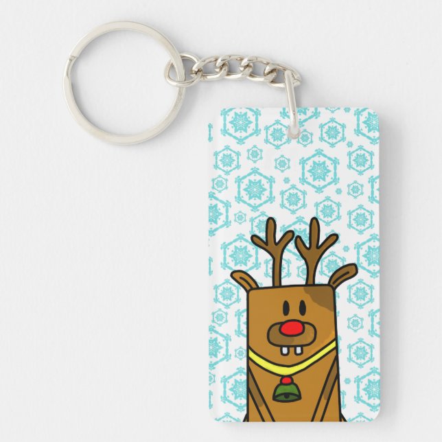 Funny Deer Blue Snowflake Pattern Winter Holidays Keychain (Front)