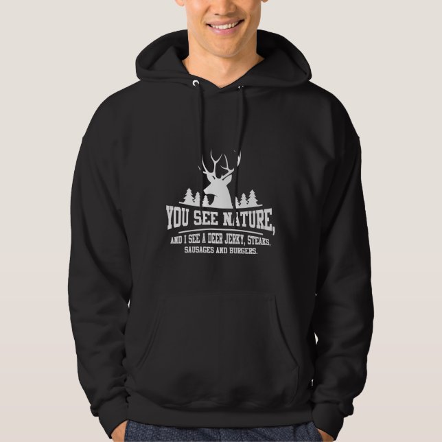 Funny Deer Hunting Animal Hunter Steaks Burger Hoodie (Front)