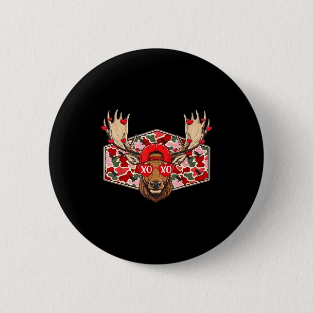Funny Deer Hunting Buck Camo Valentines Day Men Wo Button (Front)