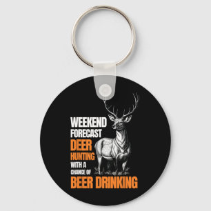 Funny Deer Hunting Season Hunter Drinking Beer For Keychain