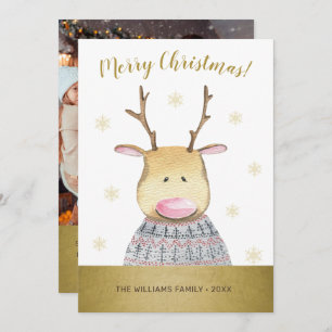 Funny Deer Merry Christmas Family Photo Holiday Card