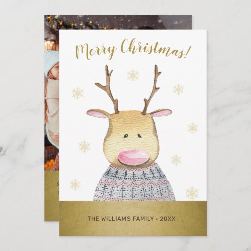 Funny Deer Merry Christmas Family Photo Holiday Card