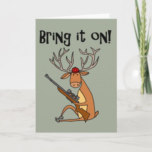 Funny Deer with Hunting Rifle and Cap Card