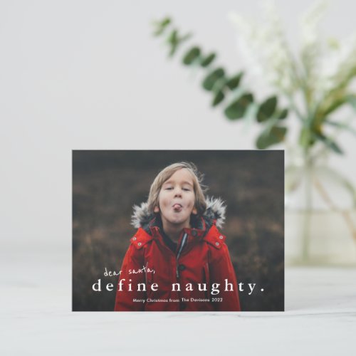 Funny Define Naughty 3 Photo Christmas  Holiday Postcard