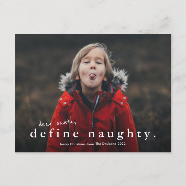 Funny Define Naughty 3 Photo Christmas  Holiday Postcard (Front)