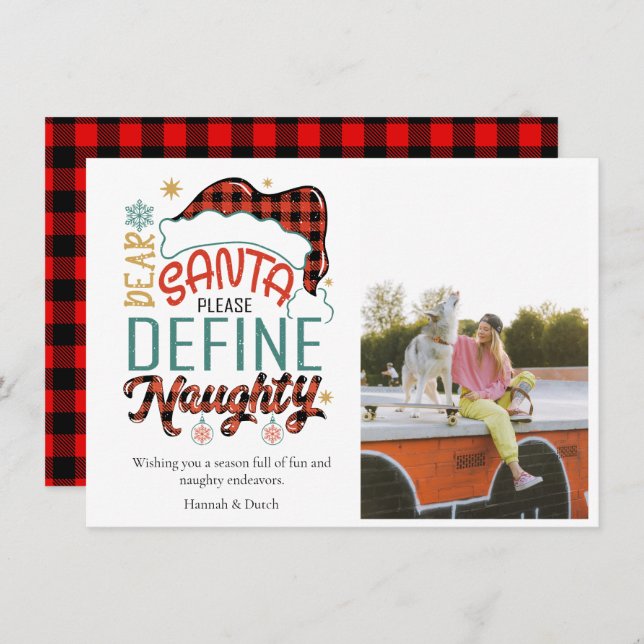 Funny Define Naughty Christmas Photo Note Card (Front/Back)