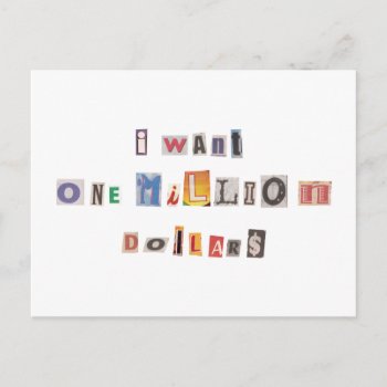 Funny Demand For Money Ransom Note Collage Postcard by warrior_woman at Zazzle