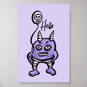 Funny Demon Hello Purple Cute Pastel Whimsigoth Poster