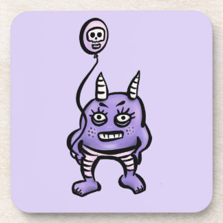 Funny Demon With Skull Balloon Gothic Cartoon Beverage Coaster