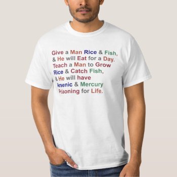 Funny Demotivational Proverb Rice Fish Humor T-shirt by FunnyTShirtsAndMore at Zazzle