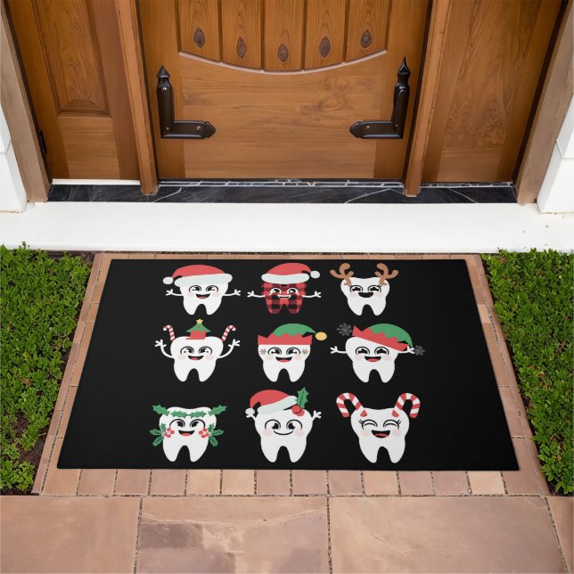 Funny Dental Christmas Teeth Cute Xmas Dentist  Doormat (Outdoor)