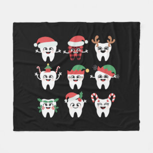 Funny Dental Christmas Teeth Cute Xmas Dentist Fleece Blanket