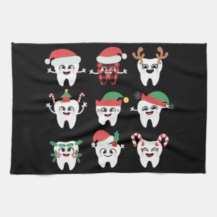 Funny Dental Christmas Teeth Cute Xmas Dentist Kitchen Towel