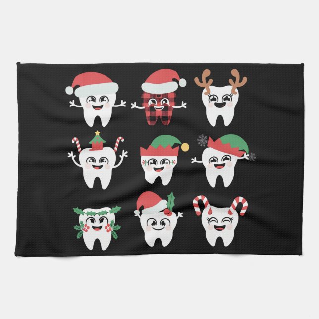 Funny Dental Christmas Teeth Cute Xmas Dentist  Kitchen Towel (Horizontal)
